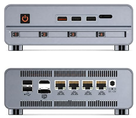 SynthDisk Intel N100 M1 Mini ProNAS Host, 4-Bay NAS Server with 4x2.5G LAN, 5X NVMe Slots, USB 3.2 Gen2, DDR5 RAM, All-Aluminum Mini PC for Home Cloud & Small Business (16G RAM, 2TB SSD)