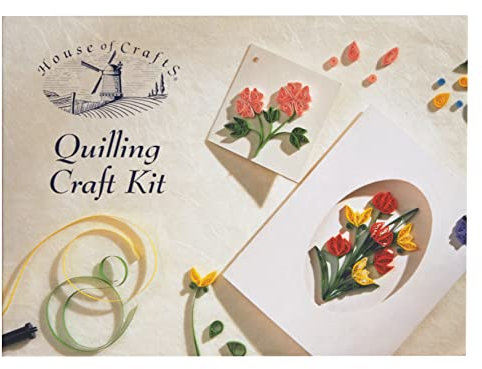 House Of Crafts Quilling Craft Mini Kit, Single Craft Kit Set, Multicoloured, Includes Quilling Paper, Tool, Greeting Cards, Photo Mounts, Gift Tags, Bookmarks, Adhesive, Glue, Work Patterns