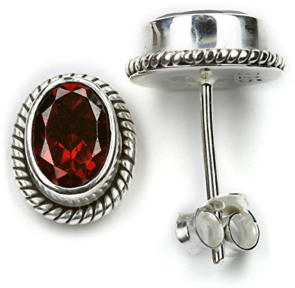 Drachensilber Granat hochwertig geschliffen Ohrstecker 925 Sterling Silber - Ovale echter Edelstein Ohrringe - Echte Edelsteine Damen