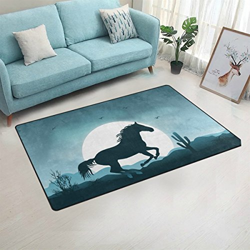 yibaihe Bereich Teppiche Teppiche Fußmatten Fußmatten rutschfest Waschbar mit Cartoon Moonlight Pferd für Wohnzimmer Schlafzimmer Eingangstür Innenbereich 153 x 100 cm