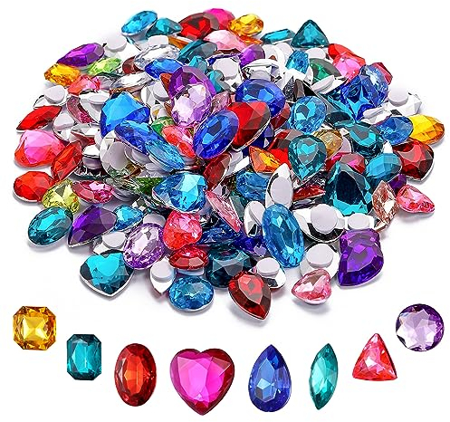 RICHNESS Self Adhesive Craft Jewels Jumbo Bling Crystal Gem Stickers Assorted Shapes Colors Rhinestone Stickers for Arts & Crafts Projects Pack of 110