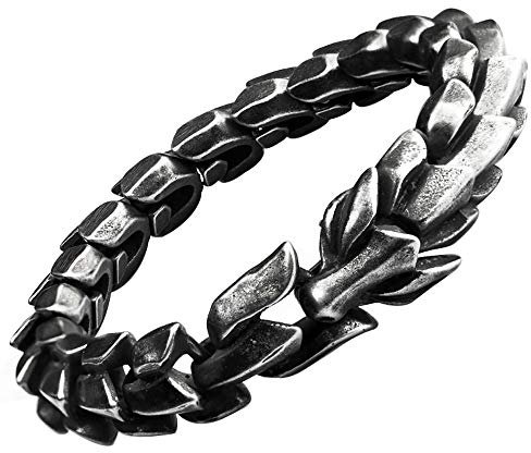 ForFox Herren Titan Stahl Chinesischer Drachen Armband Gliederarmband Edelstahl Drachenarmband 15mm 19cm,Schwarz