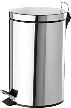 LOLAhome Papelera de baño con pedal de 3L - Cubo de basura para baño con tapa, pedal cierre silencioso y recipiente interior extraíble para baño, aseo y oficina (Plateado brillo)