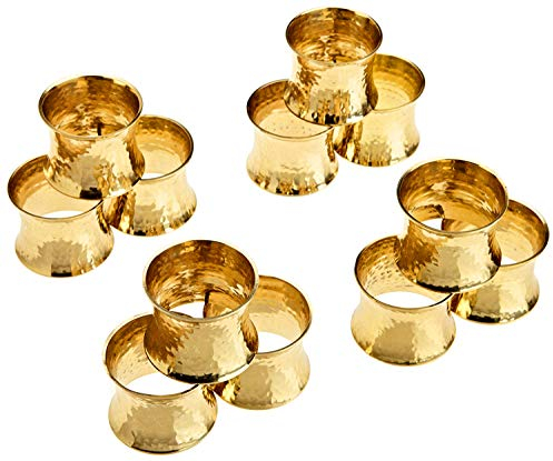 SKAVIJ Handgemachte Gehämmert Serviettenringe 12Er Set für die Abendessen, Party, Tägliche, Esstisch Dekoration Gold