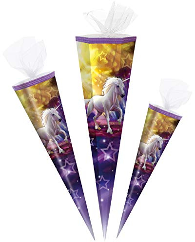 alles-meine.de GmbH Schultüte - magisches Einhorn/Unicorn & Sterne - 85 cm - 6 eckig - Tüllabschluß - Zuckertüte - mit/ohne Kunststoff Spitze - Markneukirchen - Jungen Mädche..