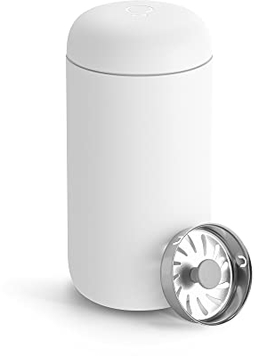 Fellow 12 oz Carter Move Travel Mug - Vacuum-Insulated Stainless Steel Travel Coffee Mug - Coffee Tumbler with Ceramic Interior and Splash Guard - Matte White