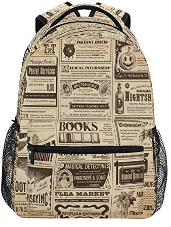 GIGIJY Vintage Halloween Zeitungsrucksack Schule Büchertasche Reisen Casual Tagesrucksack für Kinder Mädchen Jungen Herren Damen