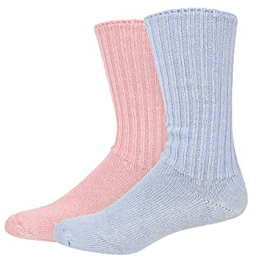 SeriouslySillySocks Women 82% Alpaca Wool Elastic Free Bed/Lounge Sock Gift Box 2pk Med 3-7 Blue, Pink Extra Warm