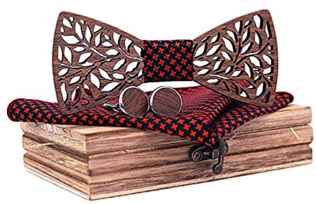 HZQIFEI Hölz Fliege Herren, Holzfliegenset Holzfliege Holzfliege ManschettenknöPfe Corsage Quadratischer Schal Fliege Set (Style#9)