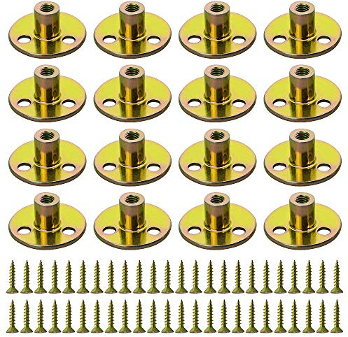 WMYCONGCONG 64PCS Eisen Platte Mutter Schraube Set 1/4 Brad Hole Tee T-Mutter mit runden Sockel Möbel Hardware Flansch Einsatz Innengewinde T-Mutter mit Montage Schrauben Set (1/4 - 64Pcs)