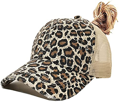 Yixda Baseball Cap Damen Basecap Verstellbar Pferdeschwanz Sonnenhut Baseball Kappe (Leopard)