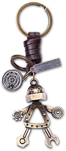 AuPra Robot KeyRing Gift Girl & Boy Leather KeyChain Home Car Door Keys Holder Women & Men Funny Present