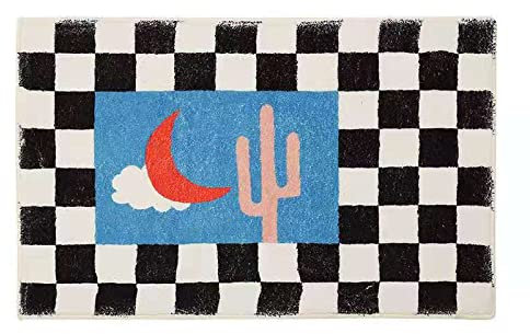 Badezimmerteppich Schwarz Weiß Kariert Blau Badematte Flauschig Mikrofaser Badvorleger Rutschfest Duschvorleger Schnelltrocknend Badematte Waschbar Bad Teppich Badematten & Badteppiche 40x60cm