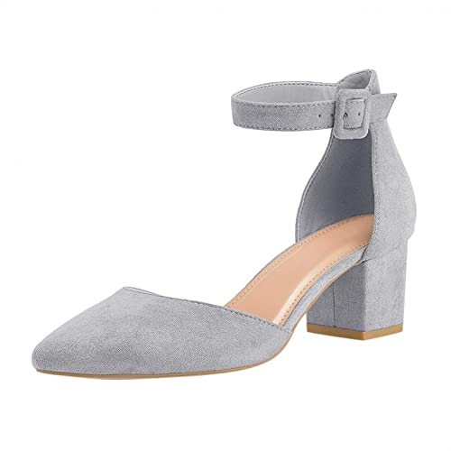 Celucke Sandalette Pumps Damen Spitze Zehenschnalle High Heels Sandalen Mode Lässig Business Schuhe Stöckelschuhe Absatzschuhe Abendschuh Freizeitschuhe, Grau, 38 EU