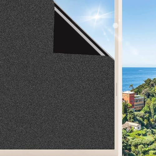 Fensterfolie Sichtschutzfolie Fenster Schwarz Milchglasfolie Selbstklebend Blickdicht Folie Anti-UV, Statische Privatsphäre Schutzfolie Matt Für Bad Büro Wohnzimmer
