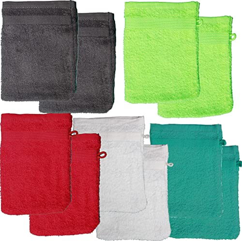 KH-Haushaltshandel 10er Pg. Waschhandschuh Frottier, ca. 16x21cm, 100% Baumwolle, Uni, einfarbig, mit Borde, Walk Frottee, Waschlappen (5x2 Stück m.Borde)