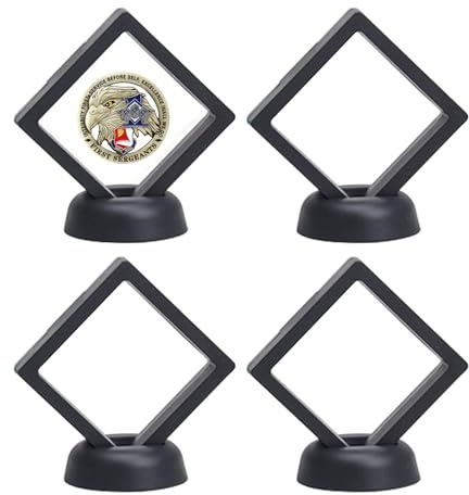 3D Floating Frame with Stand, Challenge Coin Display Holder, 4 Pack Floating Display, 2.75x2.75 Gift Packing Frame (Black)
