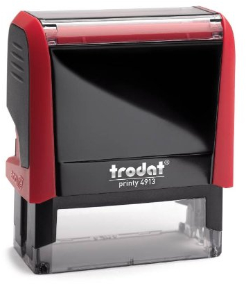 Trodat - Printy 4913 - Custom Stempel mit Wunschtext personalisieren, hier gleich online gestalten Gehäusefarbe feuerrot – Adresstempel - Arztstempel - mit Wunschtext - 58x22 mm - 6 Zeilen