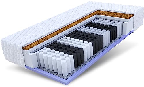FDM Voyager Matratze 90x200 cm Taschenfederkern Höhe 24 cm Härtegrad H3 H4 7-Liegezonen Öko-Tex Allergikergeeignet Jersey Bezug Waschbar Kokosfaser-Einlage