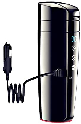 Baceyong 12V 350ML Portable Travel Electric Cup, 12V 80W Electric Kettles, Compact Travel Car Electric Water Cup, with 304 Stainless Steel Liner, One Key Operation, for Hot Water Coffee Tea