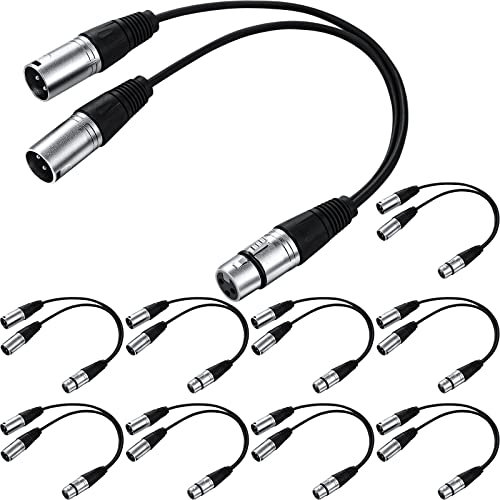 Kigeli XLR Y Splitter Cable 1 Female to 2 Male Patch Cable Balanced Microphone Cord Audio Adaptor for Speaker Stereo Mic to L and R Audio Track, 1 Foot(10 Pcs)