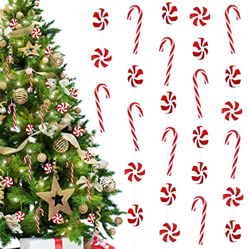 WELLXUNK 40 Stück Zuckerstangen Weihnachtsbaumschmuck Zuckerstangen Weihnachten Deko Weihnachten Swirl Candy Ornament Zuckerstangen Süßigkeiten DIY Rot Und Weiß Christbaumschmuck Anhänger