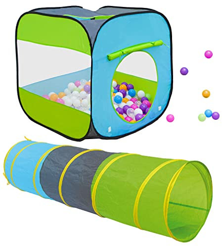 LittleTom Kids Bällebad mit Tunnel - 300 Bälle - 70x70x72 Bällebad Kinder Spielzelt Tunnel - Bällebad Baby Zelt mit Bällen für Kinder - Indoor Spielgeräte Kinderzelt Tunnel Spielzeug Kinder Bällepool