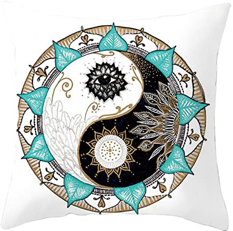 1 Kissenbezug 40x40cm, Kissenbezug Schwarz Weiß Cyan Mandala-Yin-Yang-Tai-Ji-Muster Polyester Kissenbezüge Deko Wohnzimmer Schlafzimmer