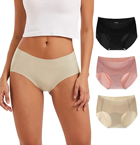 INNERSY Nahtlose Unterwäsche Damen Panty Seamless Slips Invisible Unterhosen Mikrofaser 3 Pack (S, Beige/Schwarz/Rosa)