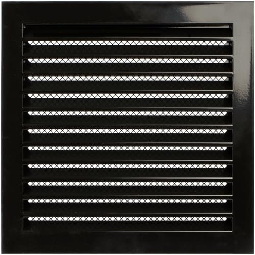 12 x 12 Inch / 300 x 300 mm Black Vent Cover - Galvanized Steel - Industrial Air Vent Louver - Metal Soffit Vent with Screen - Mesh - Square Vent Grille for House Or Garage Wall