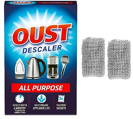 2 x Re-Usable Kettle Descaler Ball Durable Long Life Stainless Steel- Remove Limescale & Prevent Furring along with 3 Oust Descaler Sachets