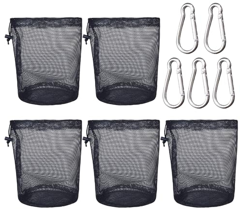 5 sacs en maille noire, 5 carabiners, sacs de rangement multifonction, fournitures de voyage, stockage de vêtements, chaussures, cosmétiques