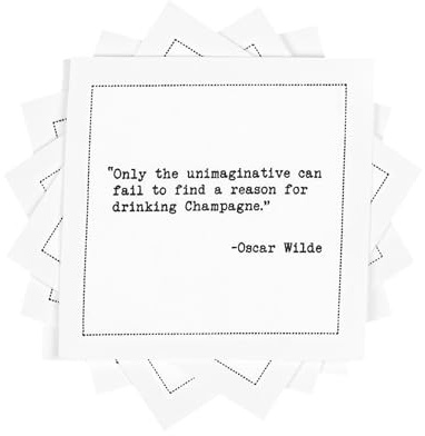 Five Star Napkins Quotes, White Cotton Cocktail Napkins, Beverage Napkins, Bar Napkins, Cloth Napkins, Party Napkins, Events, Holidays, Weddings, Birthdays, 4.5 x 4.5- (50x) (Champagne Quotes)