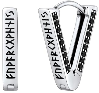 FaithHeart 925 Silber Creolen Ohrstecker, Dreieck Ohrring mit Zirkonia für Herren Damen, Wikinger Rune Ohrstecker mit Geschenkbox für Freundin Freunden