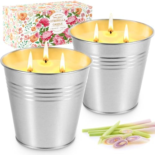 MOYKSRR Citronella Kerze Outdoor, 2 x 15oz Citronella Kerzen mit 3 Docht, Zitronella Kerzen, Natürliche Sojawachs, Citronella Kerze Outdoor Groß für Garten, Camping, Grillen, Urlaub, Sommergeschenk