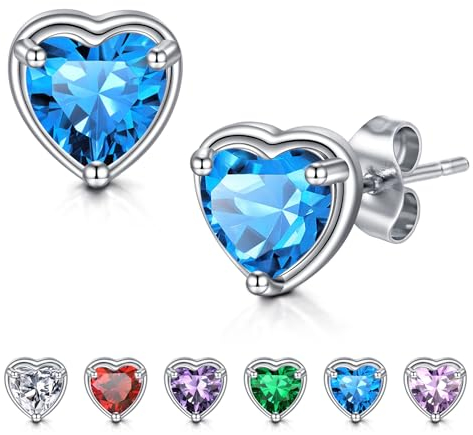 WillTen Herz Ohrringe Tansanit Silber Ohrstecker Ohrringe für Frauen, 925 Sterling Silber Zirkonia Geburtsstein Ohrringe Schmuck für Mädchen Frauen