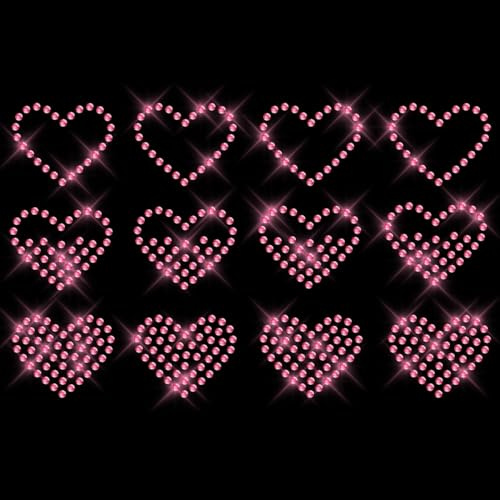 Glitzerdeals Bügelbilder Karneval Strass Herzen Set Strasssteine zum Aufbügeln Fasching pink Aufbügler für Textilien Herzen Bügelmotiv Herz Strass Bügelbild