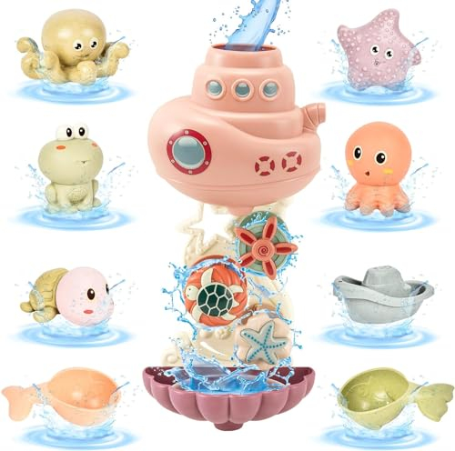 IEEILULU Juguetes de Baño Bebe, Juguete Acuático Infantil con Animales Marinos Engranajes Tazas de Riego, Juguetes Baño Agua Regalo Bebe Niño Niña 1 2 3 4 Año (Color Aleatorio)