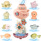 IEEILULU Badespielzeug Baby ab 1 Jahr, Badewannenspielzeug Set, 9 Stück Wasserspielzeug Baby Badewanne Spielzeug mit Meeres-Tieren Gießbechern, Badespielzeug Geschenk für Kinder (Zufällige Farbe)