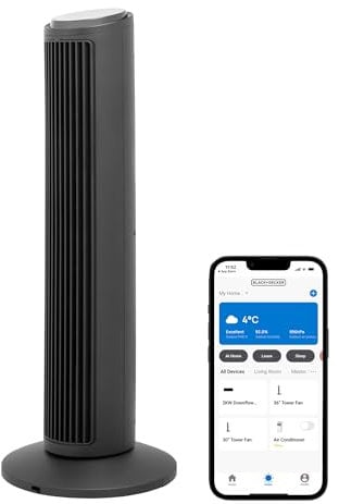 BLACK+DECKER, BXFT50009GB 30” Smart Tower Fan with 3 Speed Settings, 2 Airflow Modes, Weekly Timer, Remote Control, 50W, Black