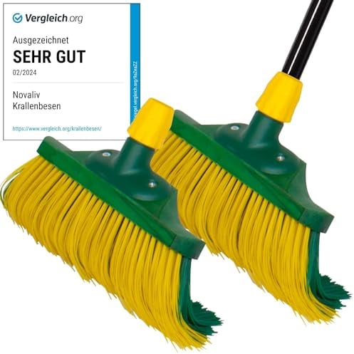 Novaliv 2 Escobas Premium Con Mango de 40 Cm, Cerdas Curvadas Especiales - Ideal Para Jardín, Rascadora, Césped Artificial, Camping y Calle
