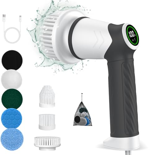 Spazzola elettrica per la pulizia domestica, senza fili, Power Spin Scrubber con 7 testine di spazzola, spazzola rotante a 2 velocità, perfetta per la pulizia di piastrelle, docce, vetro, bagno