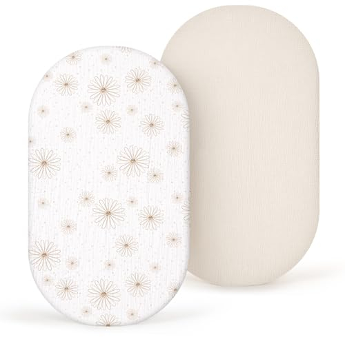 lulumoon Musselin Stubenwagen Spannbettlaken 2er-Set: Kinderwagen Matratzenbezug für Beistellbett und Wiege 100% Baumwolle 90x40cm (Margerite Weiß)