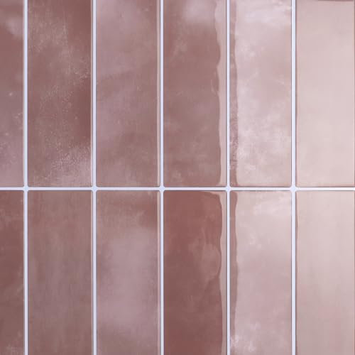 CRE8TIVE Pink Self Adhesive Wall Tiles 16 Pcs Marble Effect Tile Stickers Waterproof 3D Wall Tiles Modern Splashback for Bathroom Sink Stick on Tile for Kitchen Laundry Room Fireplace 30.5cm x 30.5cm