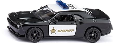Siku 1584, Dodge Challenger SRT County Sheriff, Metall/Kunststoff, Schwarz/Weiß, Spielzeug-Auto für Kinder, Gummierte Reifen, Türen zum Öffnen, Anhängerkupplung