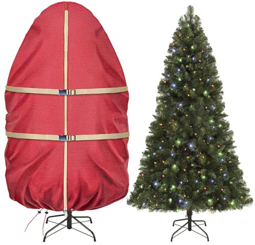 Aufrecht Weihnachtsbaum Aufbewahrungstasche,Weihnachtsbaum Sack mit Reißverschluss Kordelzug Aufbewahrung mit Verstellbaren Trägern wasserdichte Tasche für 6”-9” Künstlicher Weihnachtsbaum Rot