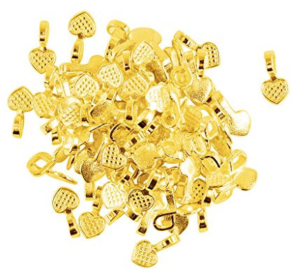 100 Pieces Shiny Gold Heart Glue on Bails Setting for Necklaces Pendant