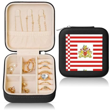 MYGANN Flagge des Senats von Bremen, tragbar, quadratisch, Leder, Schmuck-Organizer für Damen, Ring, Armband, Halskette, Geschenkboxen, Schwarz