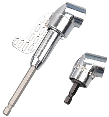 2PCS Right Angle Drill Adapter, 90° / 105° High-Carbon Steel Right Angle Drill Extension Bit Holder for Power Drill Tool, Hex Shank Screwdriver Attachment (Silver)