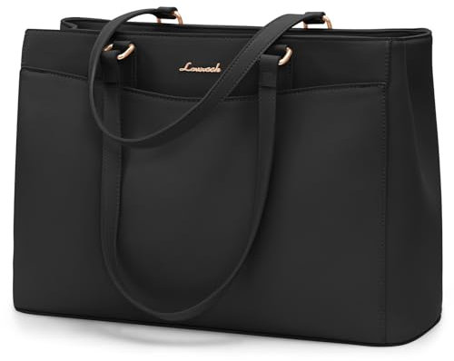 LOVEVOOK Große Laptoptasche Damen 17 Zoll, Leicht Aktentasche Arbeitstasche Handtasche, Elegant Laptop Bag Business Shopper Tasche Lehrertasche Schultertasche Women für Uni Schule Büro, Schwarz